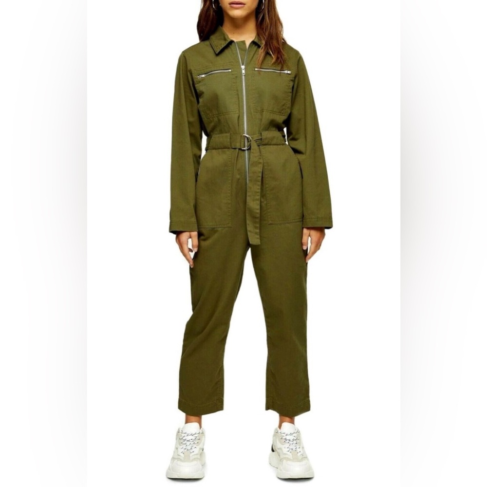 Topshop Mabel Utility Jumpsuit in green olive cotton